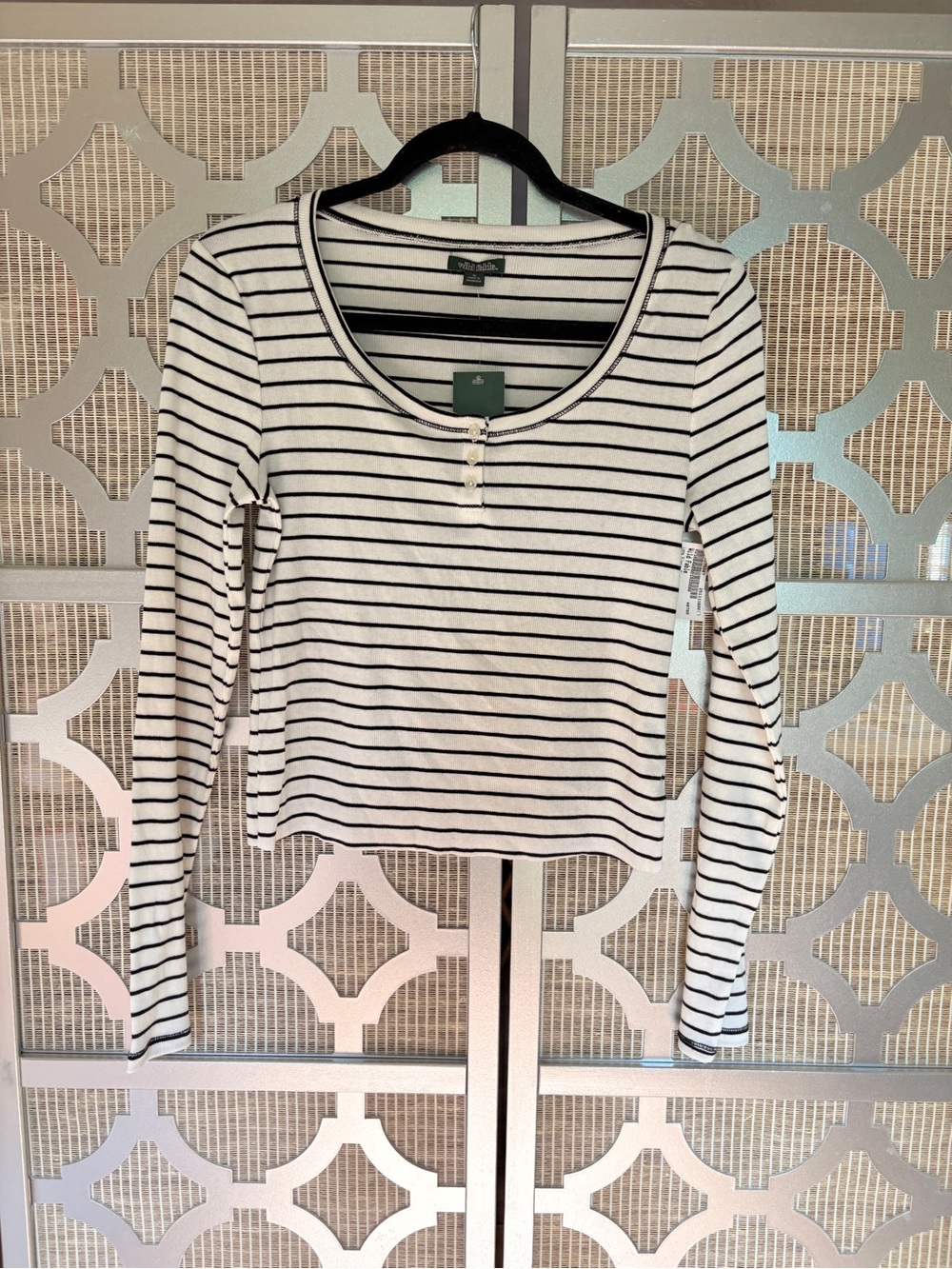 NWT wild fable White and Black Striped Long-Sleeve Henley Top
